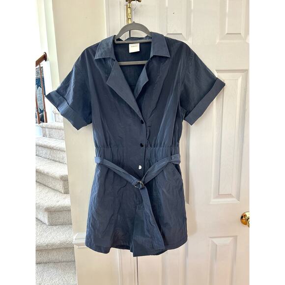 Varley Belle Boxy Short Sleeve Romper Playsuit Slate Blue Shimmer Shell - Picture 2 of 8